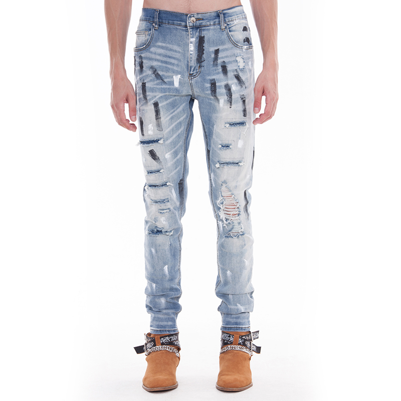 破洞牛仔裤男弹力显瘦百搭乞丐欧货宽松直筒街头潮流