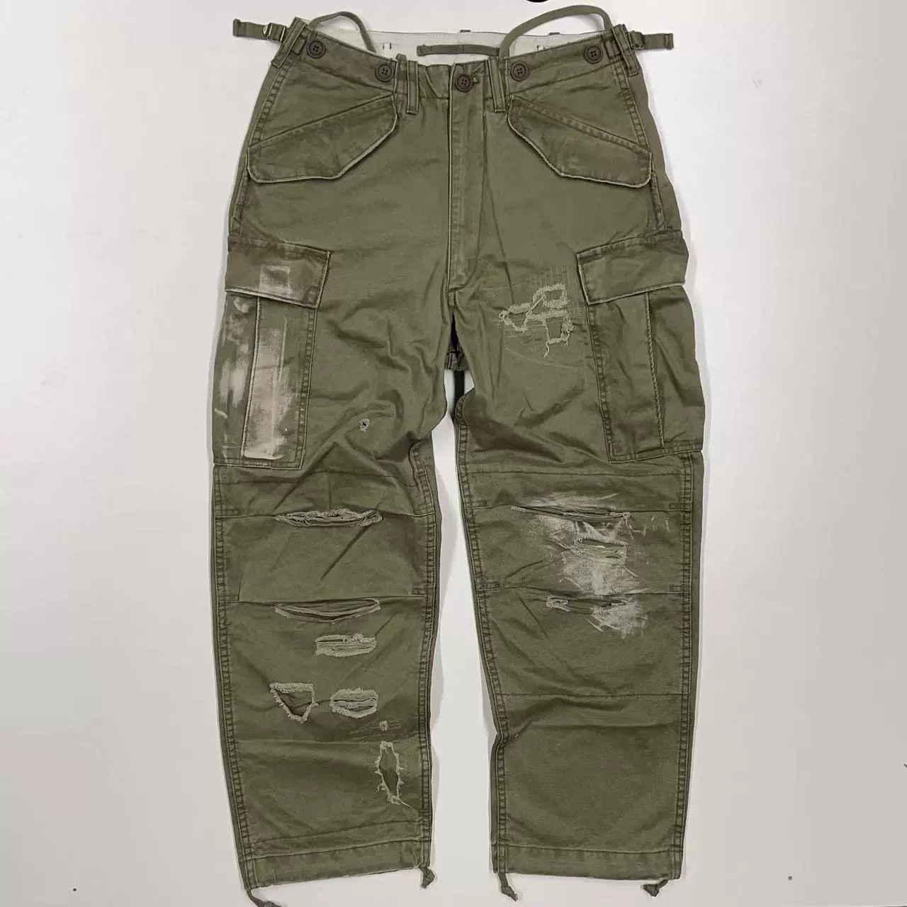 美式重磅水洗做旧破坏补丁m65工装裤宽松军版直筒休闲裤