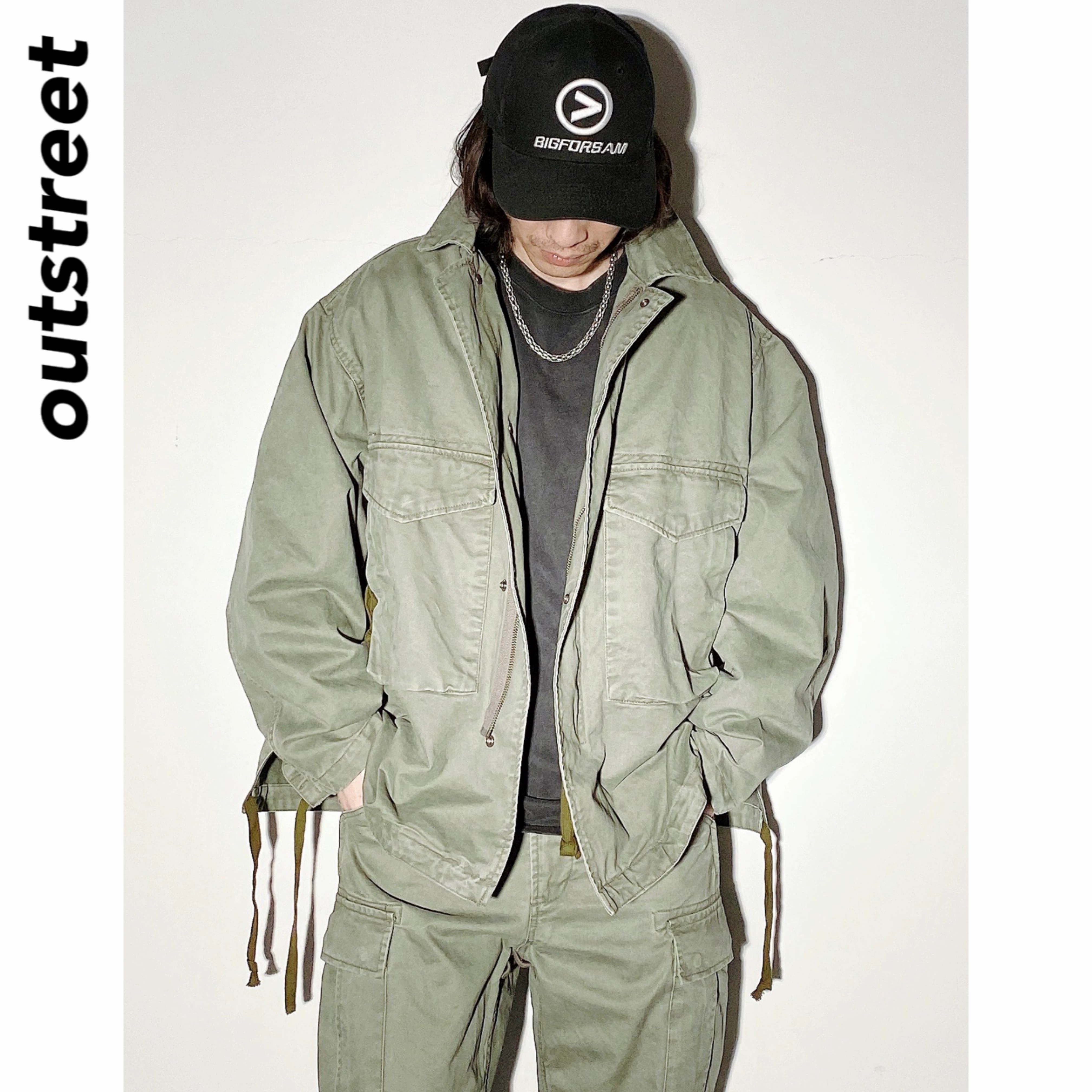 美式复古M65廓形抽绳口袋水洗斜纹休闲夹克日系宽松军事风外套潮